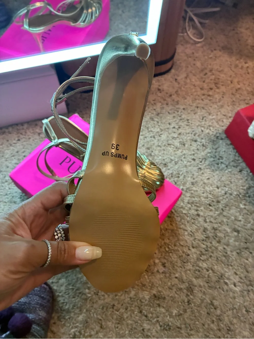Source Unknown Gold Strappy Peep-Toe Slingback Heels